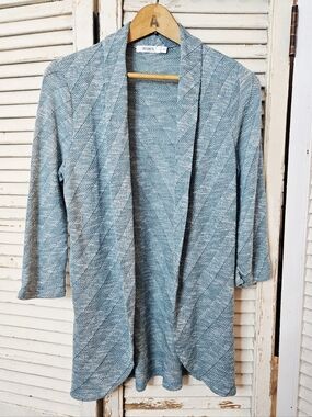 Ricki's Teal Blue Heathered Crochet Open Front Cardigan Small